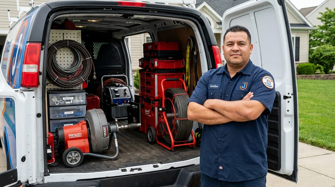 Professional drain cleaning equipment and Johns Plumbing LLC plumber in Lapel