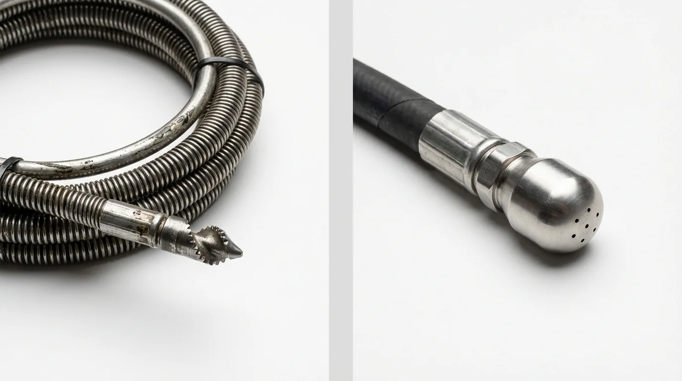 Drain snake cable and hydro jetting nozzle used for drain cleaning in Lapel, IN