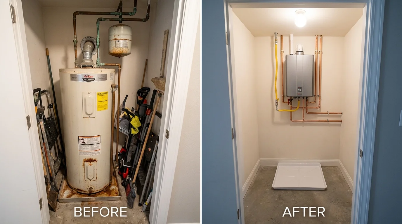 Tank water heater versus wall-mounted tankless unit comparison for Lapel, IN homeowners