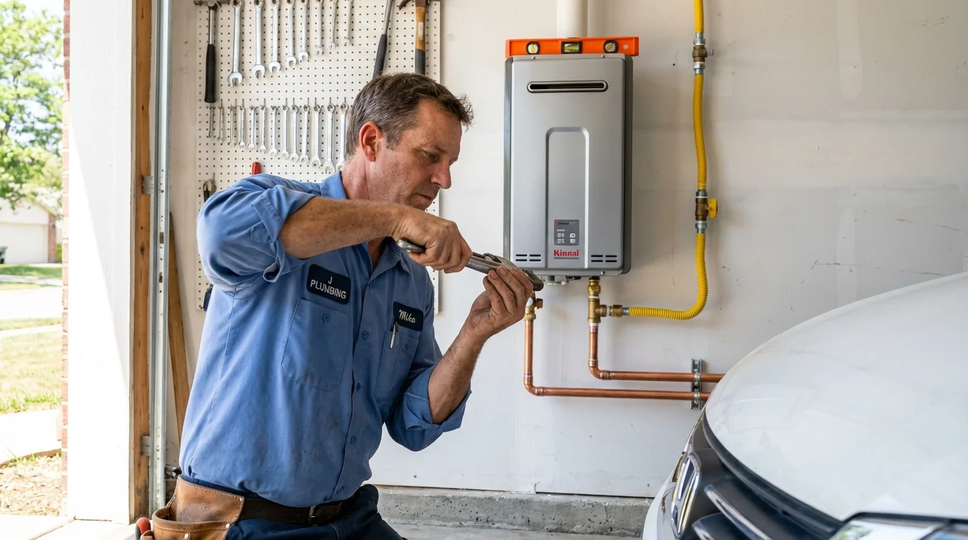 Tankless water heater installation by a Johns Plumbing LLC plumber in Lapel